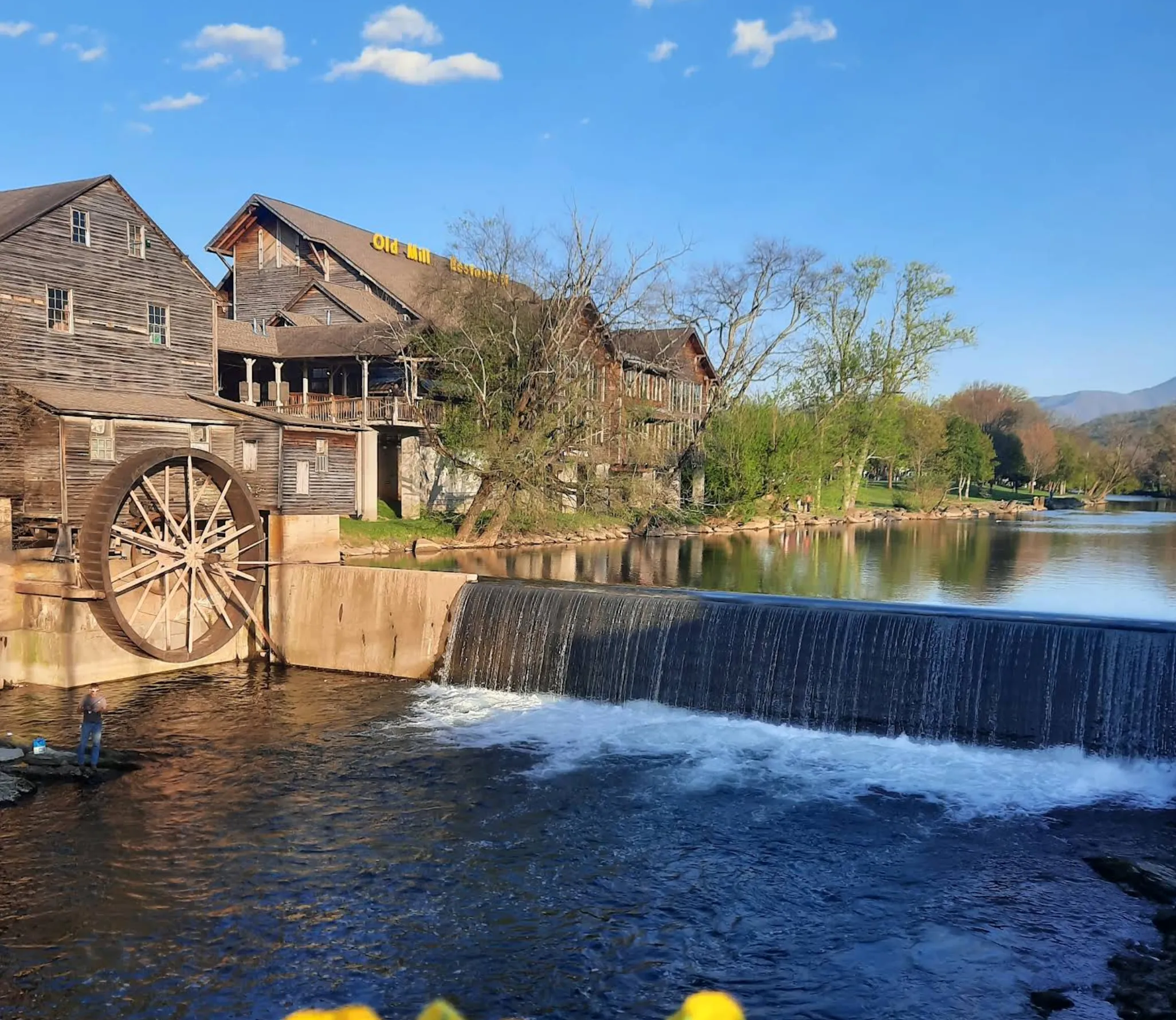 Image: Family on a scenic overlook with Smoky Mountains in the distance