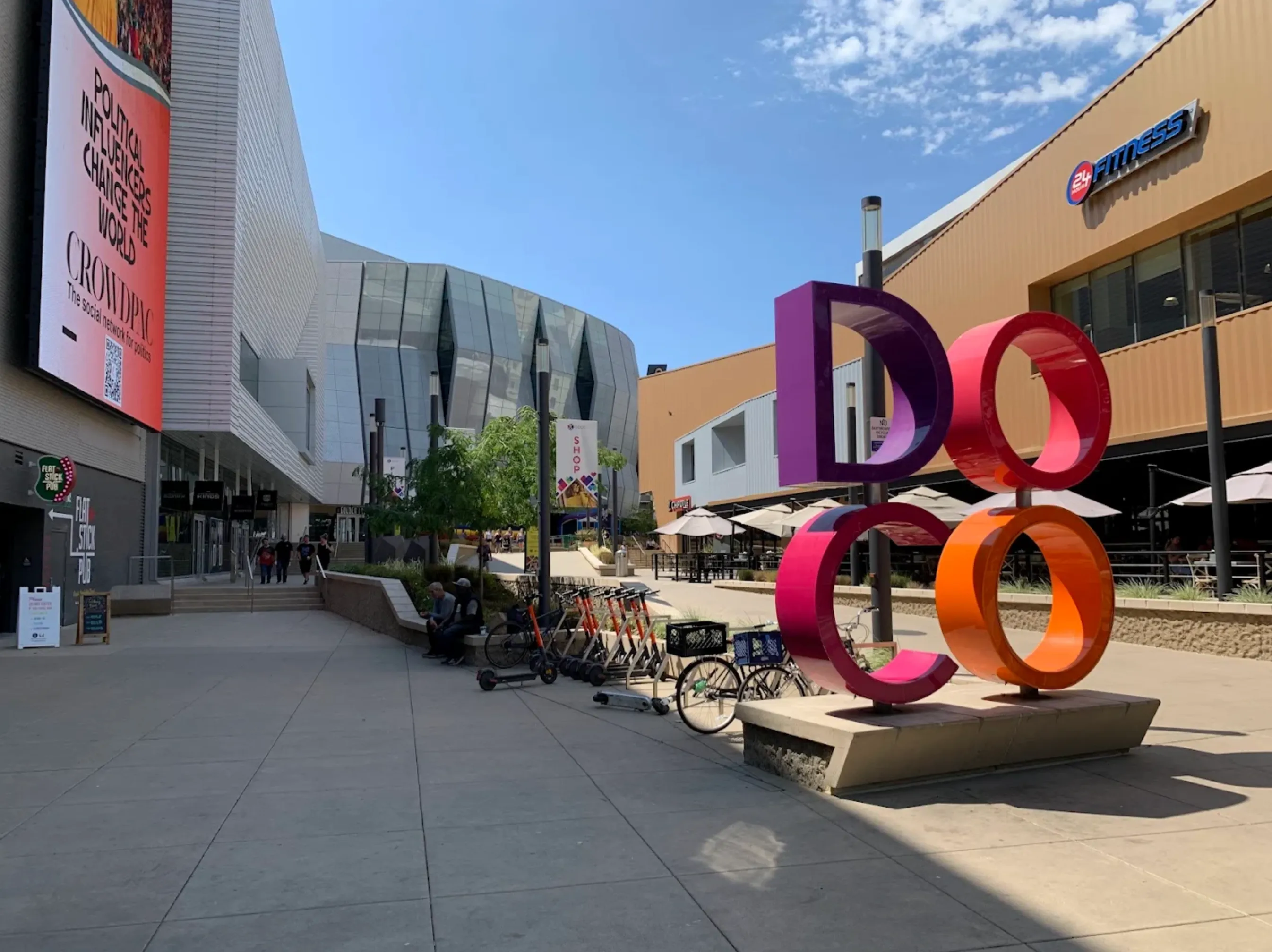 DOCO plaza evening lights